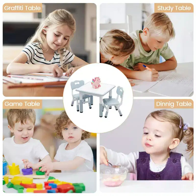 Height Adjustable Kids Table & 2 Chairs Set - Graffiti Desktop, Non-Slip Design - Perfect for Toddlers in Home Daycare & Preschool