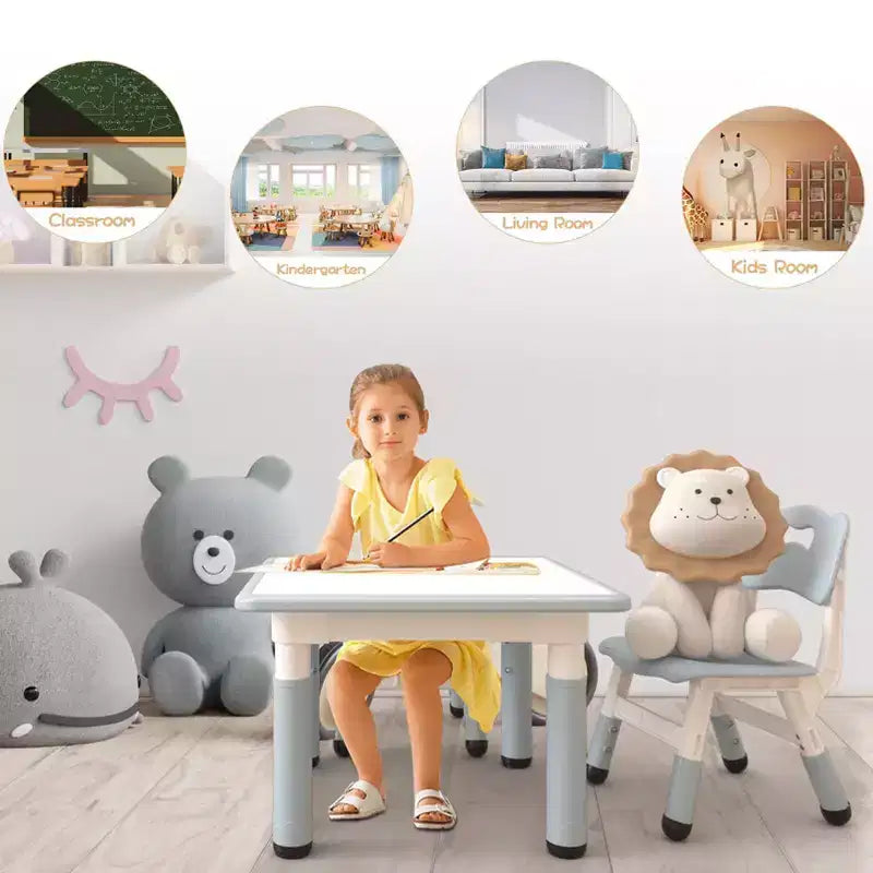 Height Adjustable Kids Table & 2 Chairs Set - Graffiti Desktop, Non-Slip Design - Perfect for Toddlers in Home Daycare & Preschool