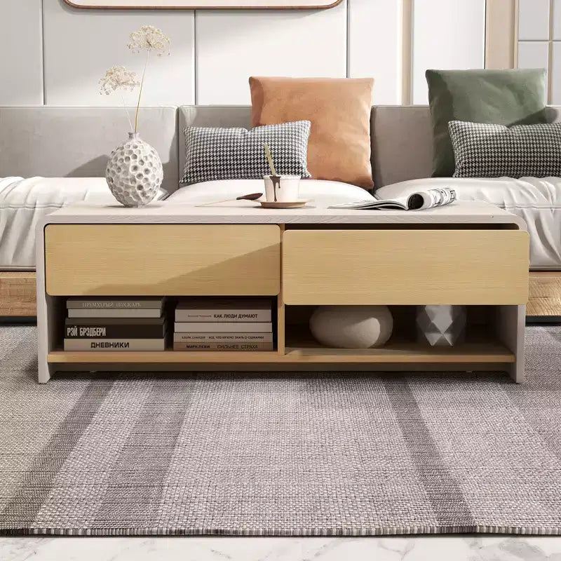 Costway Home Coffee Table w/ 2 Drawers & 2 Storage Shelf Rectangle Table Cocktail Table