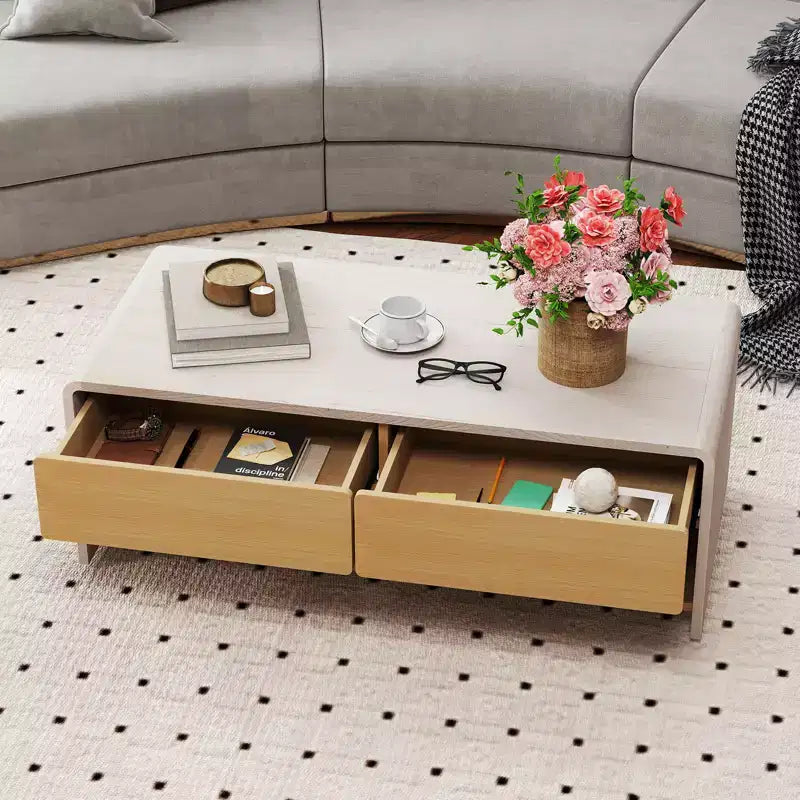 Costway Home Coffee Table w/ 2 Drawers & 2 Storage Shelf Rectangle Table Cocktail Table