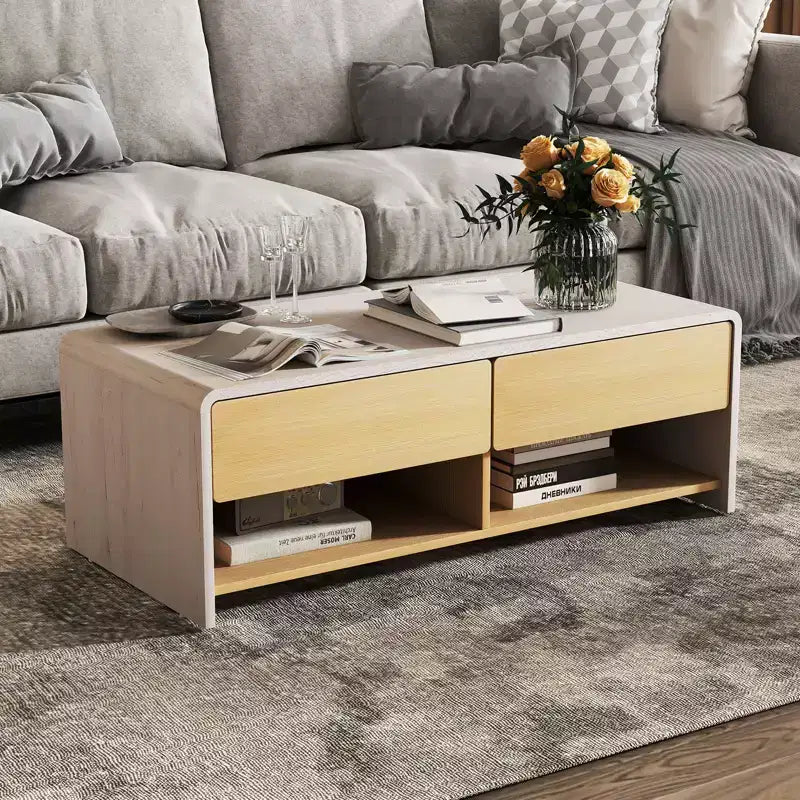 Costway Home Coffee Table w/ 2 Drawers & 2 Storage Shelf Rectangle Table Cocktail Table