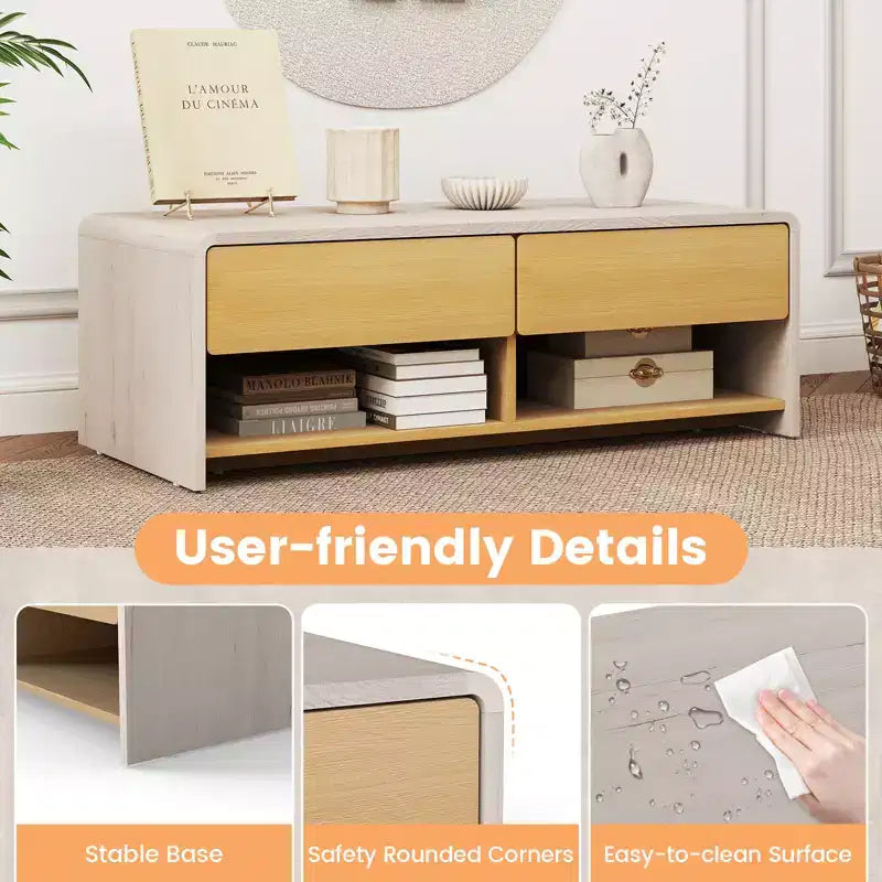 Costway Home Coffee Table w/ 2 Drawers & 2 Storage Shelf Rectangle Table Cocktail Table