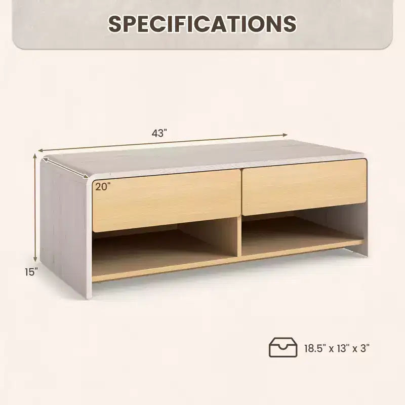 Costway Home Coffee Table w/ 2 Drawers & 2 Storage Shelf Rectangle Table Cocktail Table