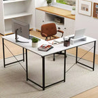 Costway L-Shaped Computer Desk with Power Outlets 95 Long 2-Person Desk with Monitor Shelf Modern Corner Desk Gaming Table with USB Ports White