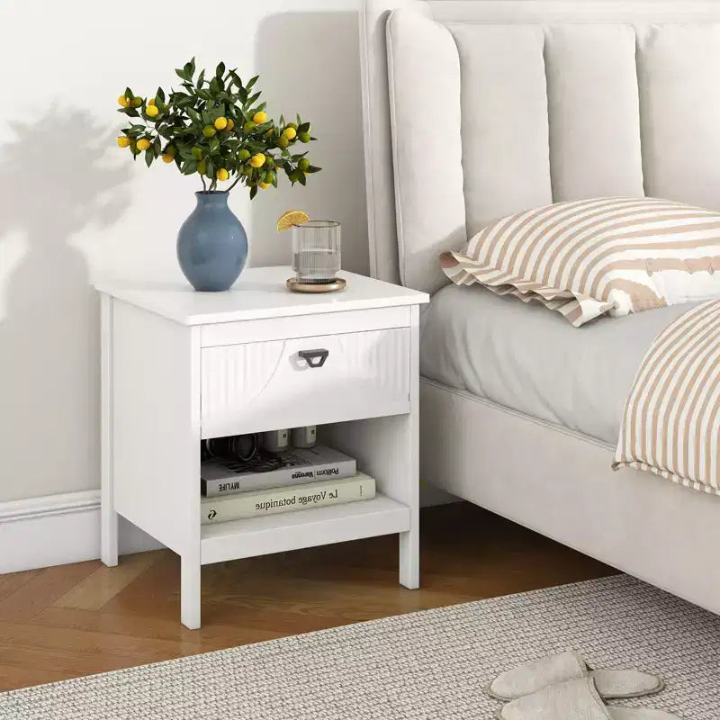 Costway 2PCS 2-tier End Table w/Drawer Open Storage Shelf 2 Tiers Nightstand Bedroom