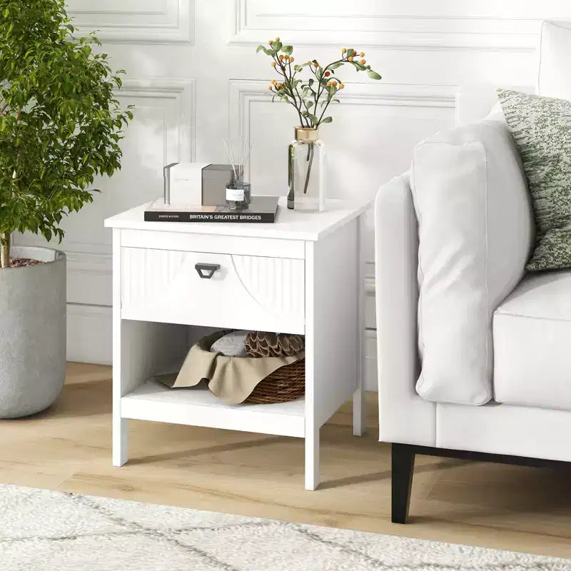 Costway 2PCS 2-tier End Table w/Drawer Open Storage Shelf 2 Tiers Nightstand Bedroom
