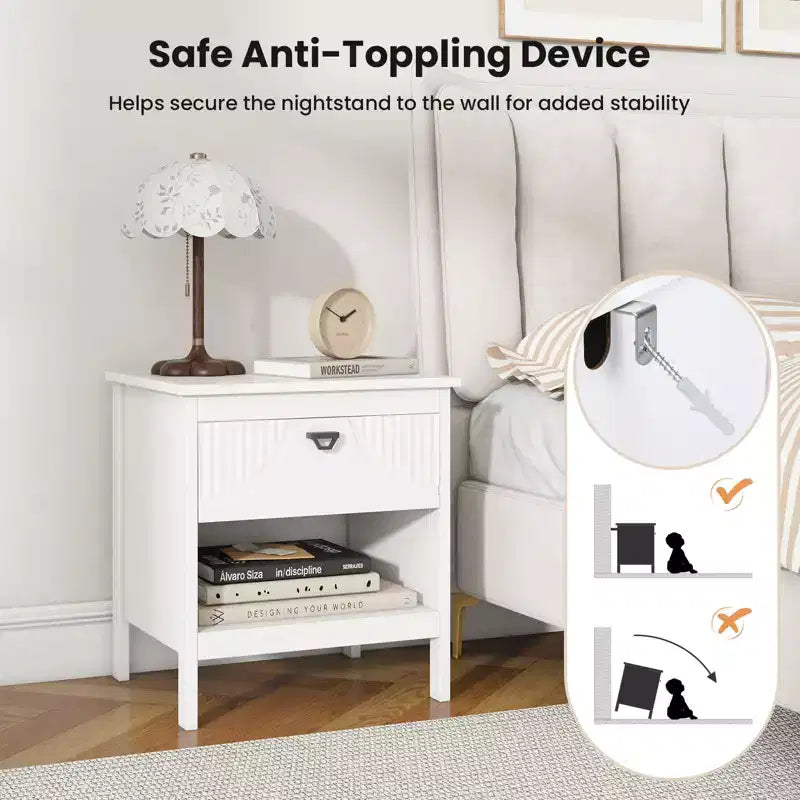 Costway 2PCS 2-tier End Table w/Drawer Open Storage Shelf 2 Tiers Nightstand Bedroom