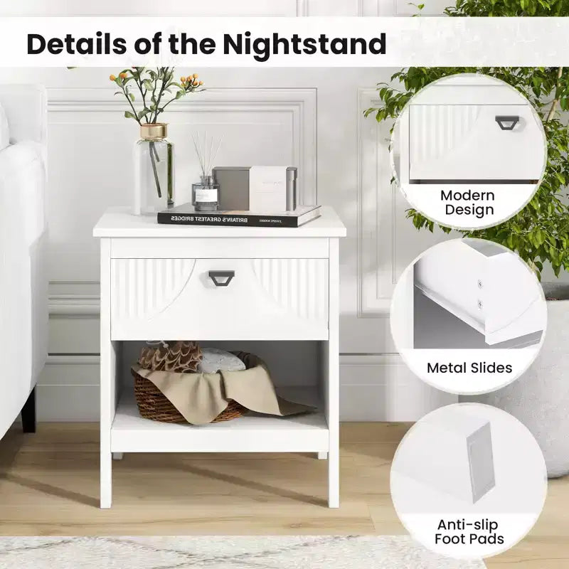 Costway 2PCS 2-tier End Table w/Drawer Open Storage Shelf 2 Tiers Nightstand Bedroom