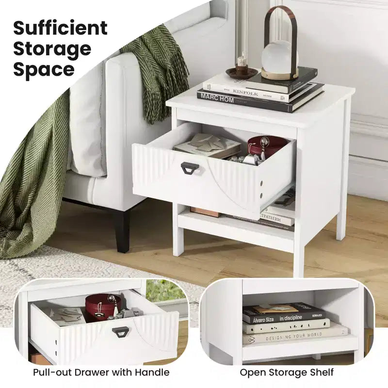 Costway 2PCS 2-tier End Table w/Drawer Open Storage Shelf 2 Tiers Nightstand Bedroom