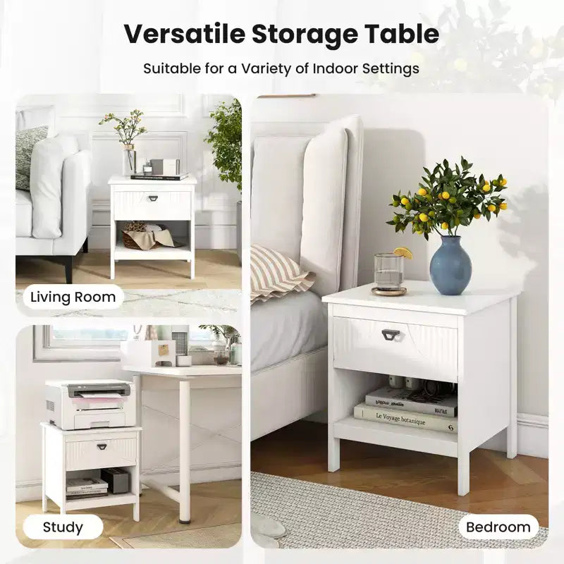Costway 2PCS 2-tier End Table w/Drawer Open Storage Shelf 2 Tiers Nightstand Bedroom