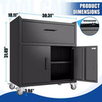 Clihome 2-Door and 1-Drawer Tool Cabinet with Lock, Rolling Storage Cabinet with Locking Casters, Adjustable Shelf Metal Organizer