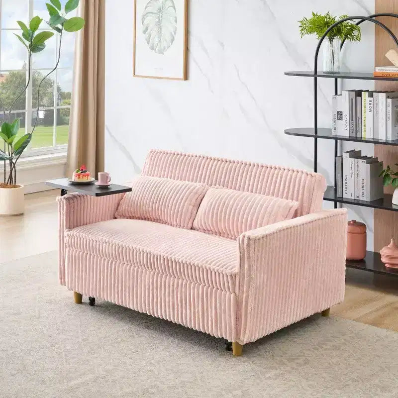 TUYOHW Space-Saving Convertible Sofa,Corduroy Sofa Bed with Movable Tabletop & USB Port,Multi-Functional Loveseat for Living Room