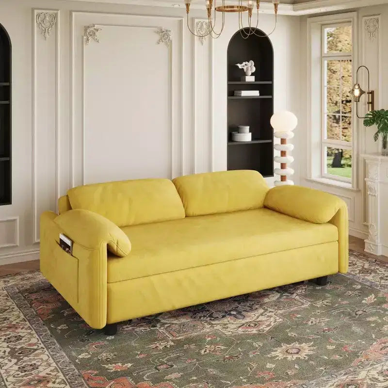 TUYOHW 54-inch Modern Convertible Sofa,Velvet Sofa Bed with Storage Pockets,Retractable 2-in-1 Loveseat for Living Room,Small Space