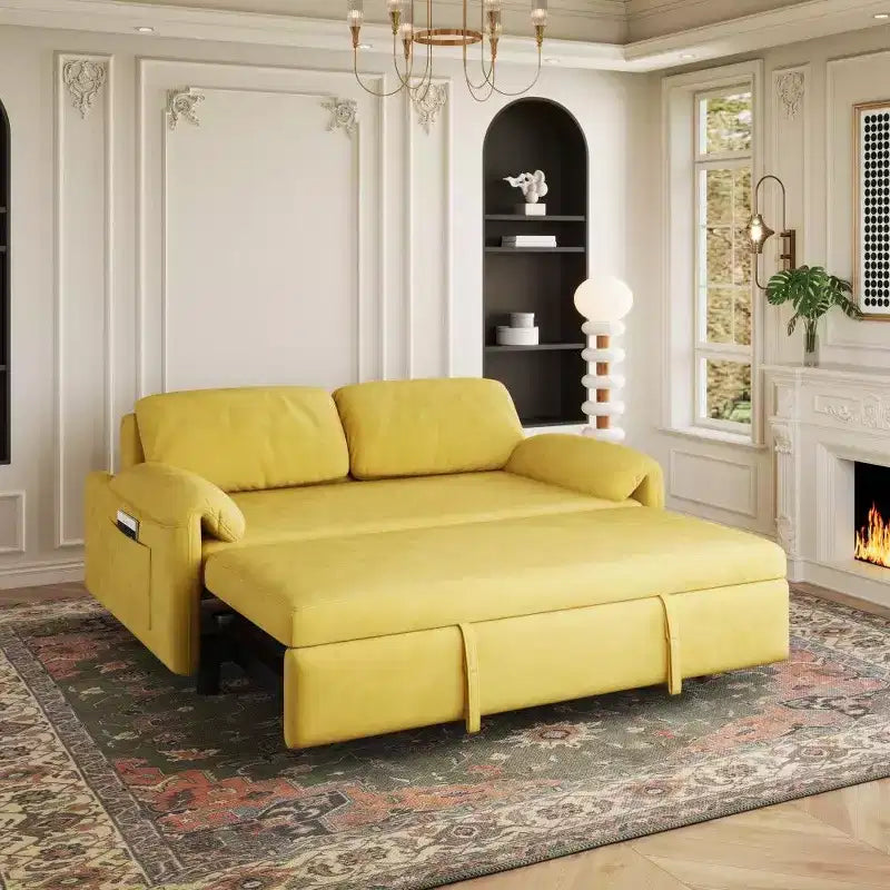 TUYOHW 54-inch Modern Convertible Sofa,Velvet Sofa Bed with Storage Pockets,Retractable 2-in-1 Loveseat for Living Room,Small Space