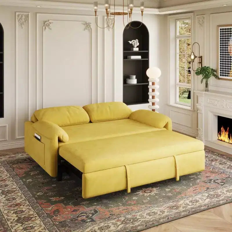 TUYOHW 54-inch Modern Convertible Sofa,Velvet Sofa Bed with Storage Pockets,Retractable 2-in-1 Loveseat for Living Room,Small Space