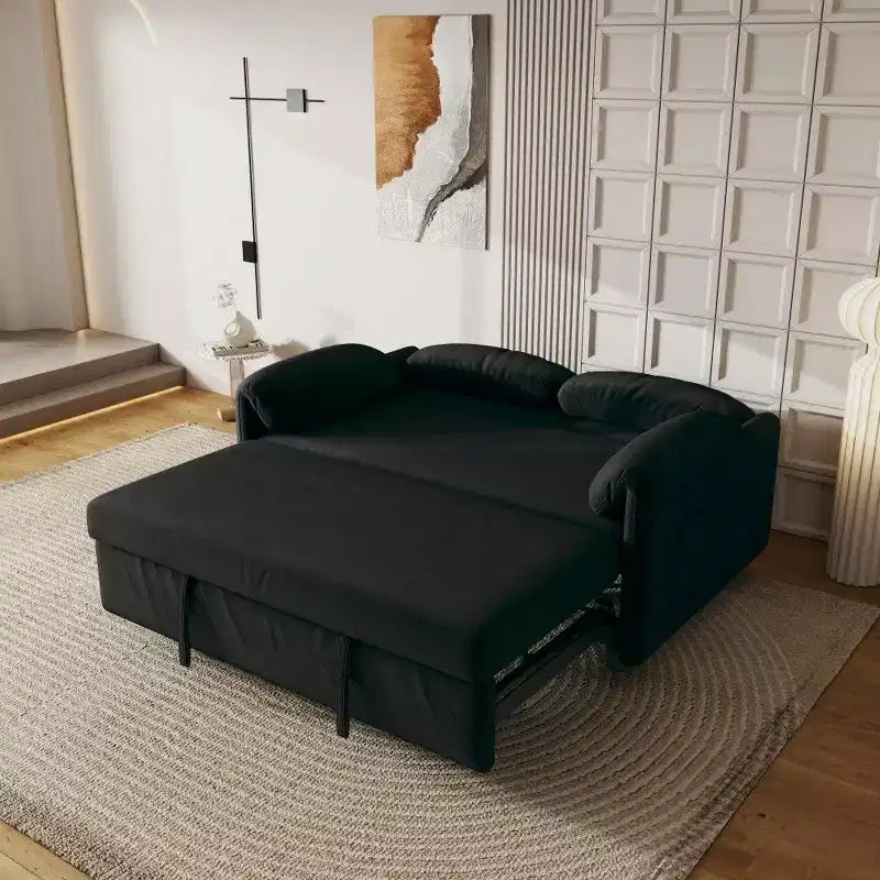 TUYOHW 54-inch Modern Convertible Sofa,Velvet Sofa Bed with Storage Pockets,Retractable 2-in-1 Loveseat for Living Room,Small Space
