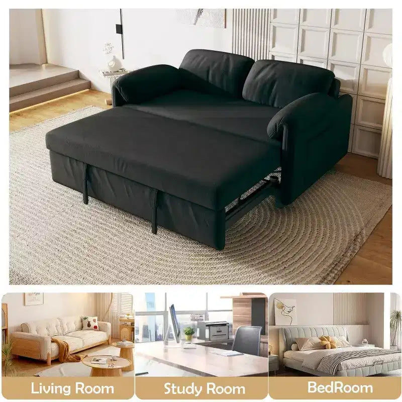 TUYOHW 54-inch Modern Convertible Sofa,Velvet Sofa Bed with Storage Pockets,Retractable 2-in-1 Loveseat for Living Room,Small Space