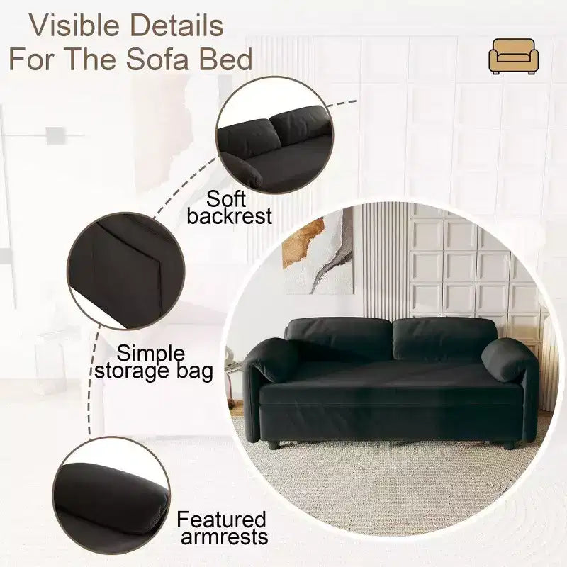 TUYOHW 54-inch Modern Convertible Sofa,Velvet Sofa Bed with Storage Pockets,Retractable 2-in-1 Loveseat for Living Room,Small Space