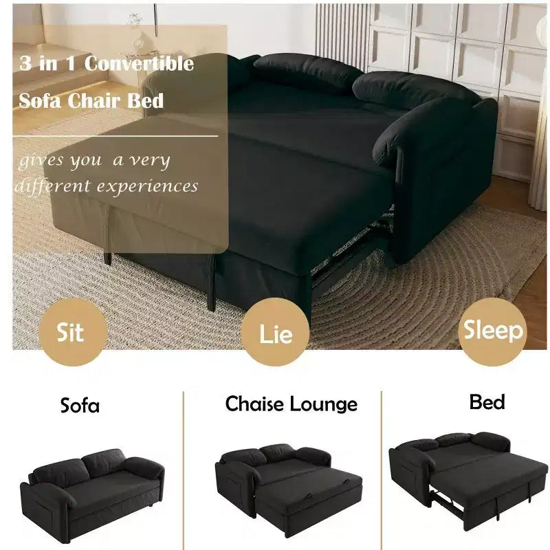 TUYOHW 54-inch Modern Convertible Sofa,Velvet Sofa Bed with Storage Pockets,Retractable 2-in-1 Loveseat for Living Room,Small Space
