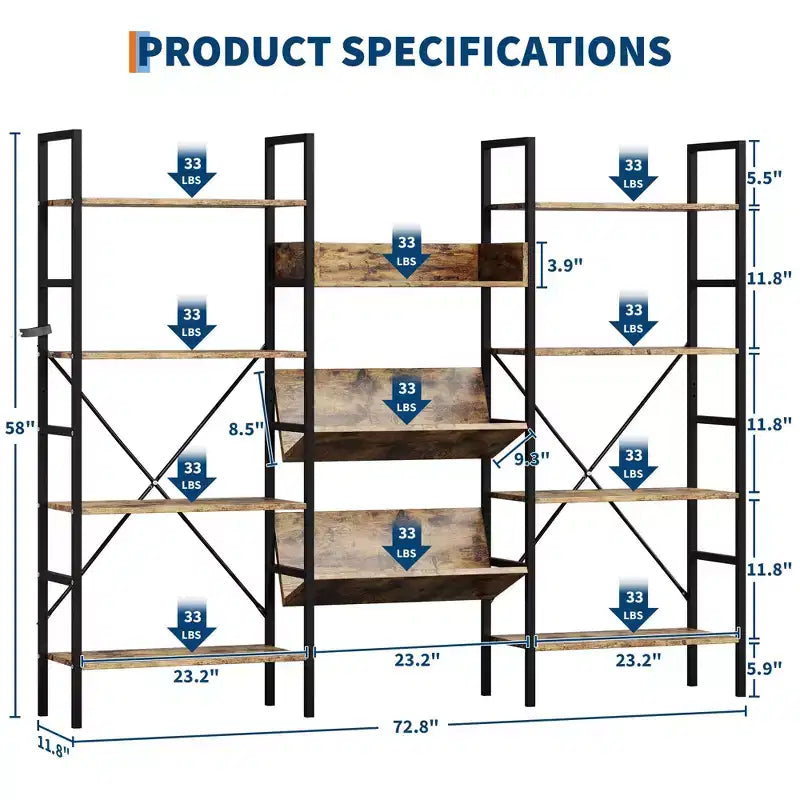 COZONY 3-Column Bookcase with Adjustable Shelves, Modern Storage Bookcase for Living Room Office Bedroom