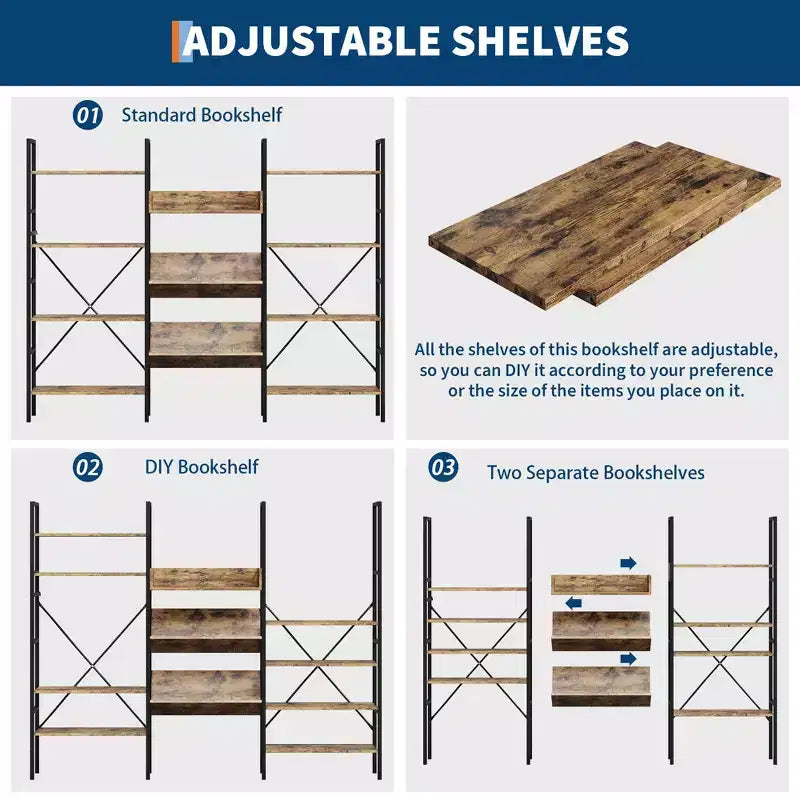 COZONY 3-Column Bookcase with Adjustable Shelves, Modern Storage Bookcase for Living Room Office Bedroom