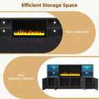 Modern TV Stand with LED Lights for 75 inch TV, Media Console Table with Tempered Glass Shelves and Non-heating Fireplace