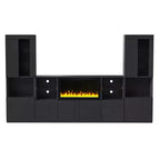 Modern TV Stand with LED Lights for 75 inch TV, Media Console Table with Tempered Glass Shelves and Non-heating Fireplace