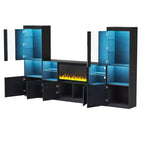 Modern TV Stand with LED Lights for 75 inch TV, Media Console Table with Tempered Glass Shelves and Non-heating Fireplace