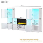 Modern TV Stand with LED Lights for 75 inch TV, Media Console Table with Tempered Glass Shelves and Non-heating Fireplace