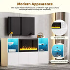 Modern TV Stand with LED Lights for 75 inch TV, Media Console Table with Tempered Glass Shelves and Non-heating Fireplace