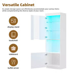 Modern TV Stand with LED Lights for 75 inch TV, Media Console Table with Tempered Glass Shelves and Non-heating Fireplace