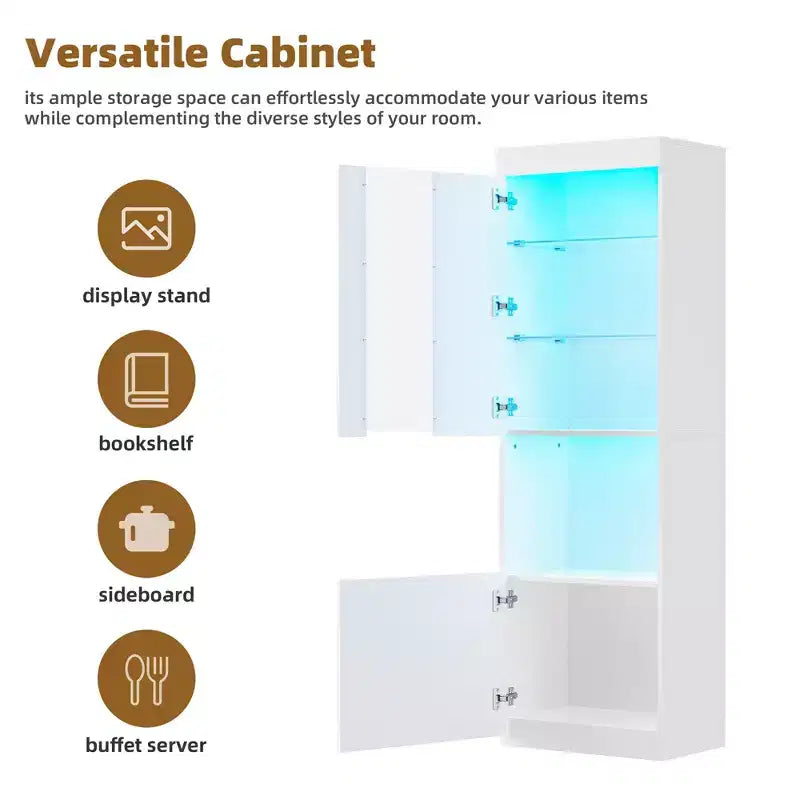 Modern TV Stand with LED Lights for 75 inch TV, Media Console Table with Tempered Glass Shelves and Non-heating Fireplace