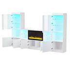 Modern TV Stand with LED Lights for 75 inch TV, Media Console Table with Tempered Glass Shelves and Non-heating Fireplace