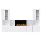 Modern TV Stand with LED Lights for 75 inch TV, Media Console Table with Tempered Glass Shelves and Non-heating Fireplace