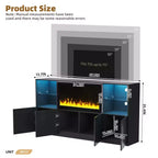 Modern TV Stand with LED Lights for 75 inch TV, Media Console Table with Tempered Glass Shelves and Non-heating Fireplace