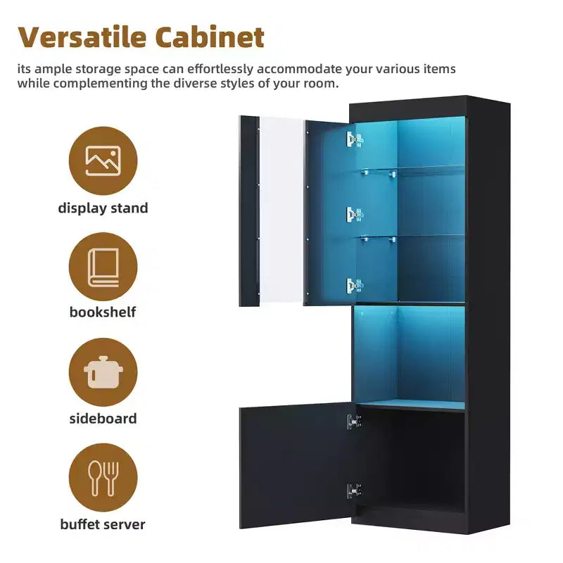 Modern TV Stand with LED Lights for 75 inch TV, Media Console Table with Tempered Glass Shelves and Non-heating Fireplace