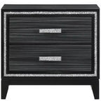 Royal Hampton Nightstand with 2 Drawers and Shimmery Details, Black