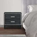 Royal Hampton Nightstand with 2 Drawers and Shimmery Details, Black