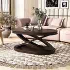 31,5 Table Basse Ovale Moderne avec Base en X, Table Centrale de Canapé Minimaliste en Placage Bois pour Salon ou Bureau à Domicile-Panipeachy