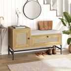 Rattan Shoe Bench with Storage, Entryway Bench with Flip Drawer Shoe Cabinet, Show Storage Bench for Hallway and Bedroom