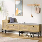 Rattan Shoe Bench with Storage, Entryway Bench with Flip Drawer Shoe Cabinet, Show Storage Bench for Hallway and Bedroom