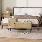 Rattan Shoe Bench with Storage, Entryway Bench with Flip Drawer Shoe Cabinet, Show Storage Bench for Hallway and Bedroom