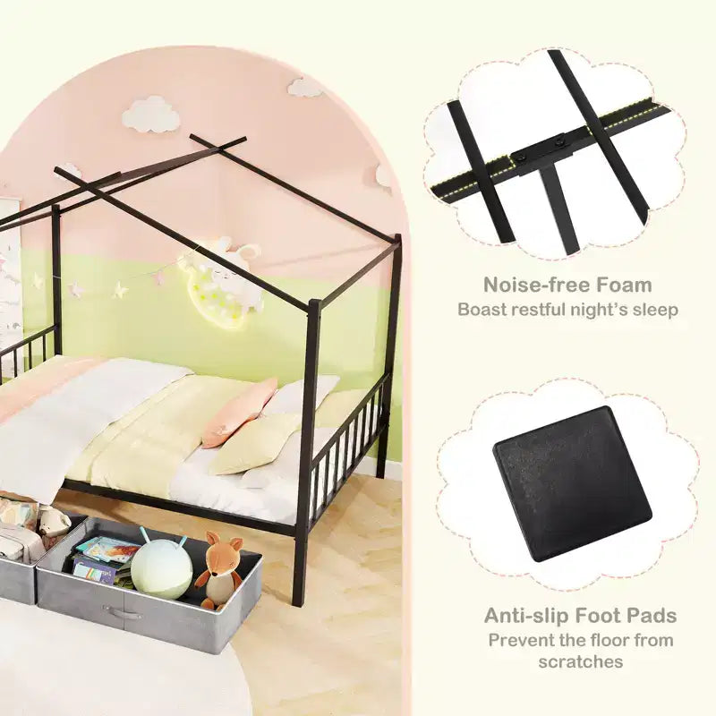 Costway Full Size Metal House Bed w/ 2 Fabric Drawers Heavy-Duty Platform Bed