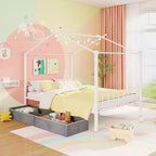Costway Full Size Metal House Bed w/ 2 Fabric Drawers Heavy-Duty Platform Bed