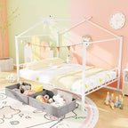 Costway Full Size Metal House Bed w/ 2 Fabric Drawers Heavy-Duty Platform Bed