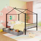 Costway Full Size Metal House Bed w/ 2 Fabric Drawers Heavy-Duty Platform Bed