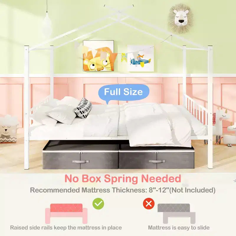 Costway Full Size Metal House Bed w/ 2 Fabric Drawers Heavy-Duty Platform Bed