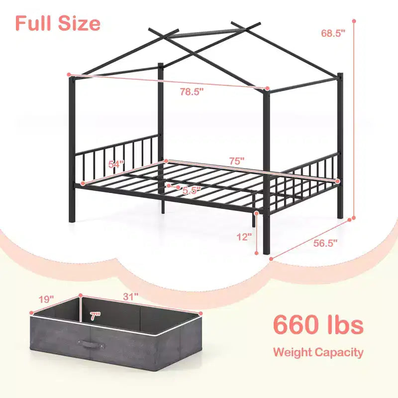 Costway Full Size Metal House Bed w/ 2 Fabric Drawers Heavy-Duty Platform Bed