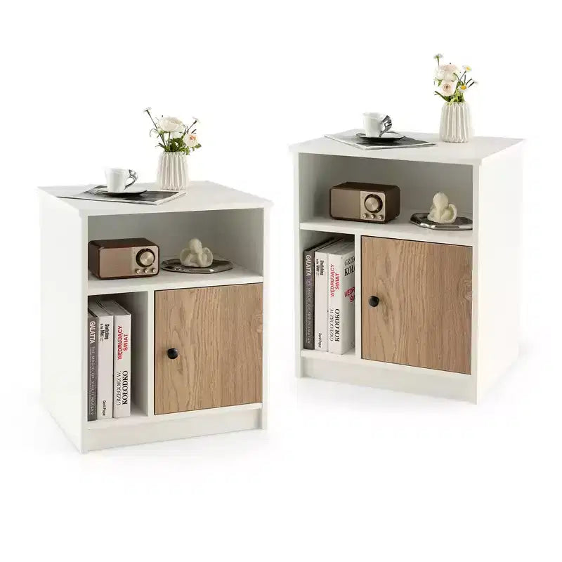 Costway 2 PCS Nightstands Side End Beside Table w/ Storage Shelf for Bedroom Living Room