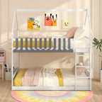 Costway Twin Over Twin Bunk Bed w/ Fence & Ladder Solid Wood Floor Bunk Bed for Kids White